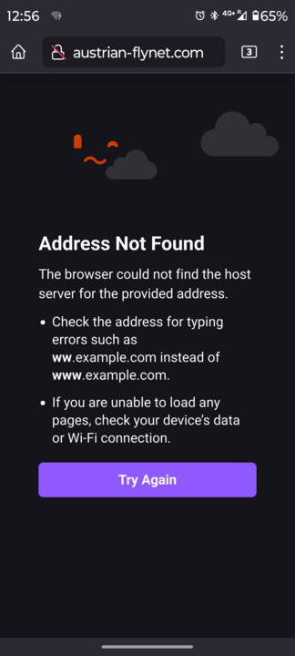Firefox: Address Not Found page