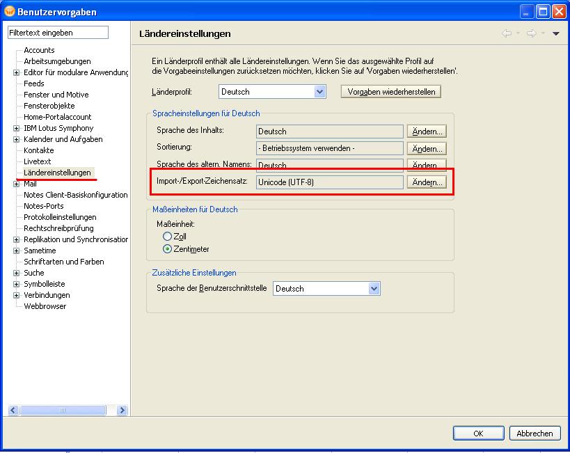 Lotus Notes 8.5 Ländereinstellungen