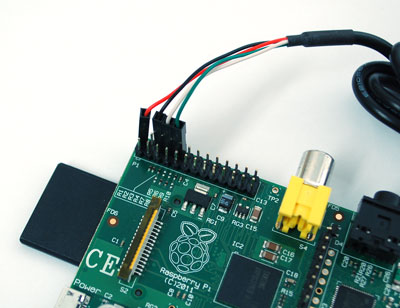 Raspberry Pi with connected USB to TTL Serial Cable | picture by AdaFruit