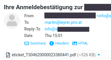 Screenshot einer Email mit einem PDF Ticket